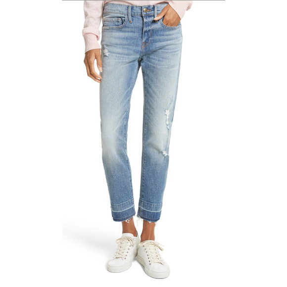 FRAME Le Boy Distressed Raw Release Hem Denim Jeans Klinedale 26 - Picture 1 of 11